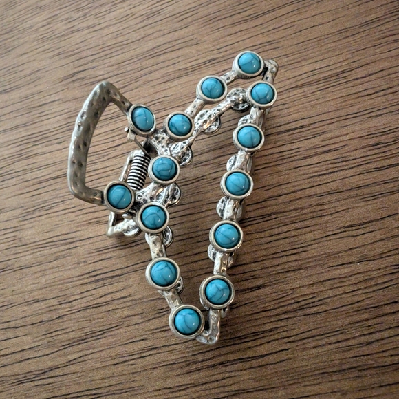 Western Boho Silver and Turquoise Hair Clip - Picture 2 of 7